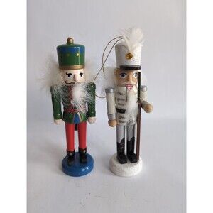 Vtg Nutcracker Soldier Christmas Ornaments Figurines Wood Lot Of 2